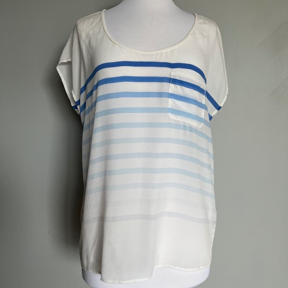 Joie Rain B Savory Silk Ombre Striped Casual Career White Relaxed Tee Blouse Top - Picture 1 of 12